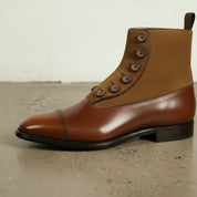 Men's Handmade Brown Leather Ankle Boots with Button Detail