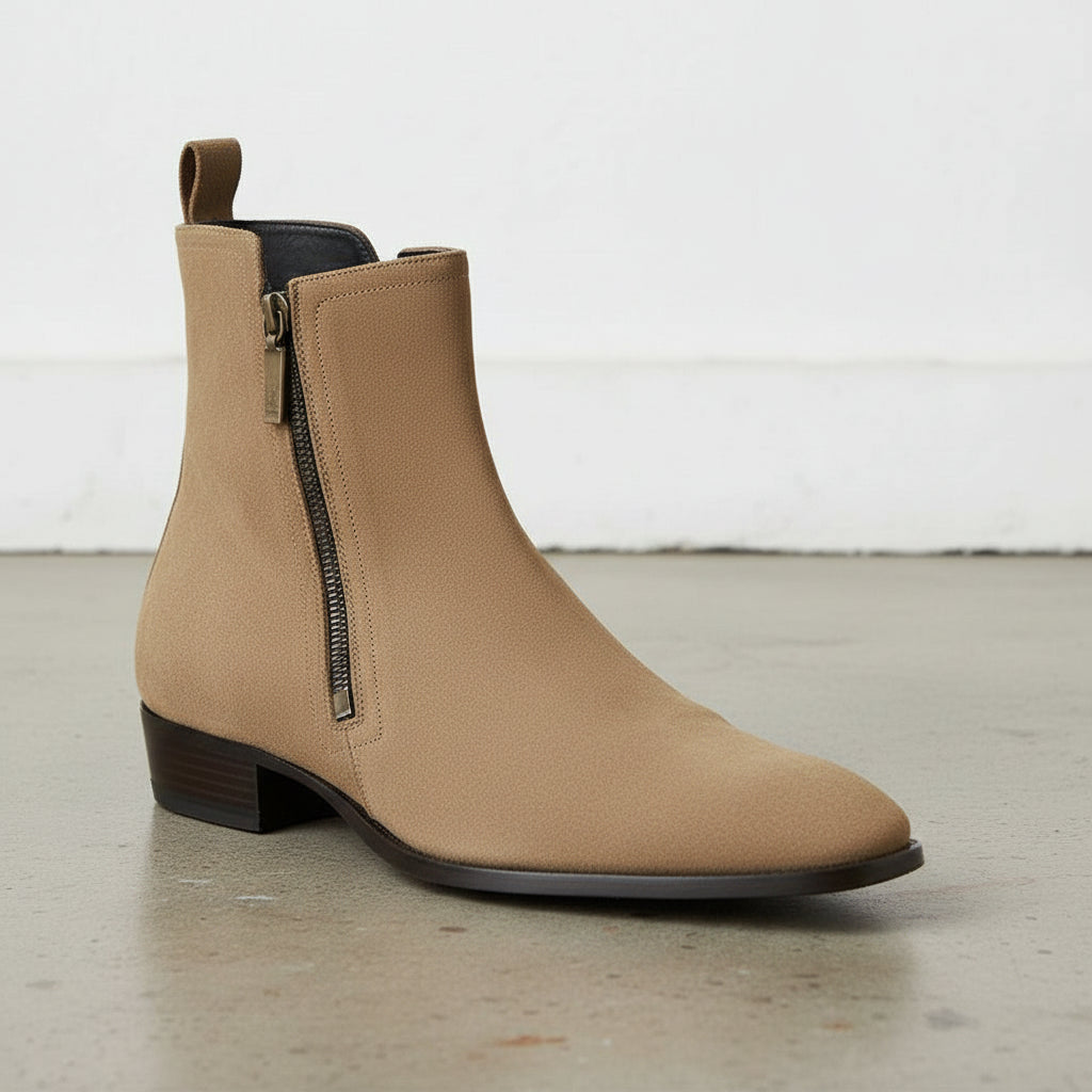 Handmade Men's Full Grain Suede Zipper High Ankle Boots
