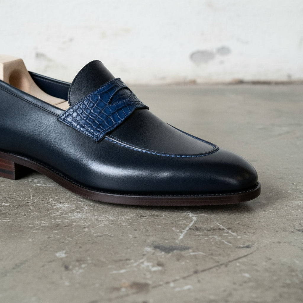 Handcrafted Men's Two-Tone Leather Moccasin Loafer Shoes