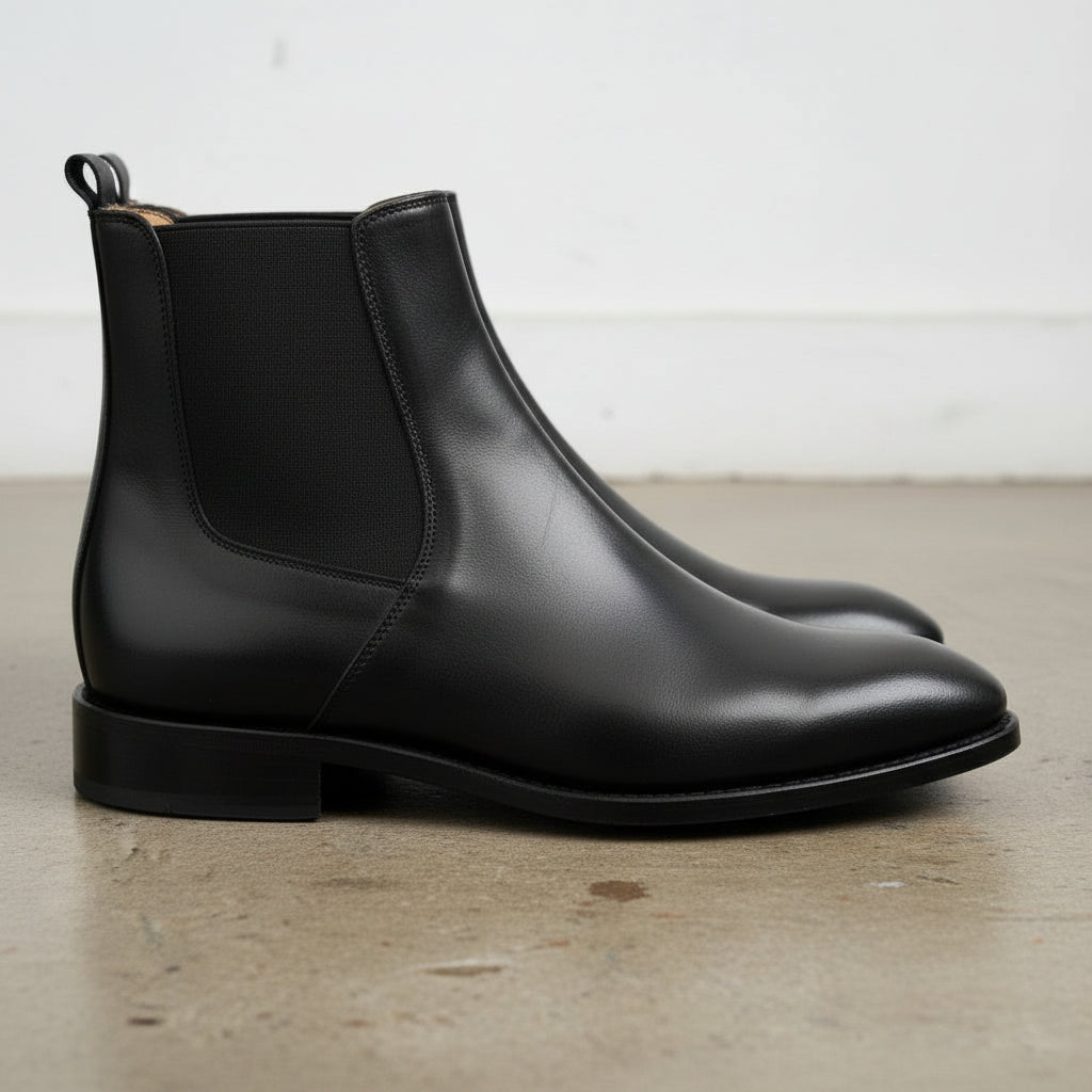 Handmade Men's Black Leather  Chelsea Formal Ankle Boots
