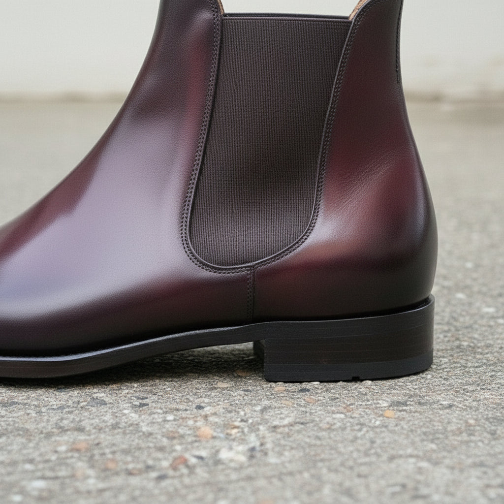 Handmade Men's Dark Burgundy Leather Chelsea Ankle Boots