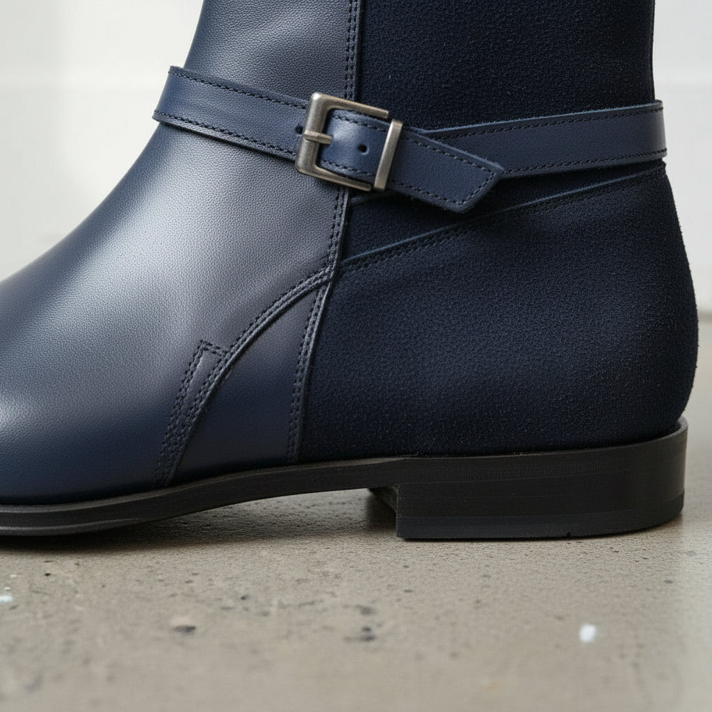Handcrafted Men's Navy Blue Jodhpurs Ankle Boots