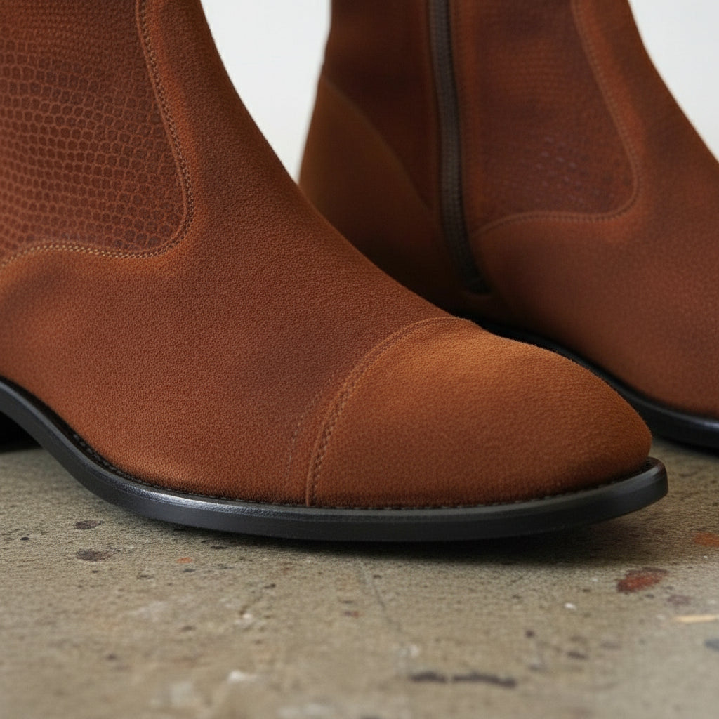 Handmade Men's Brown Cap Toe Ankle Boots with Side Zipper
