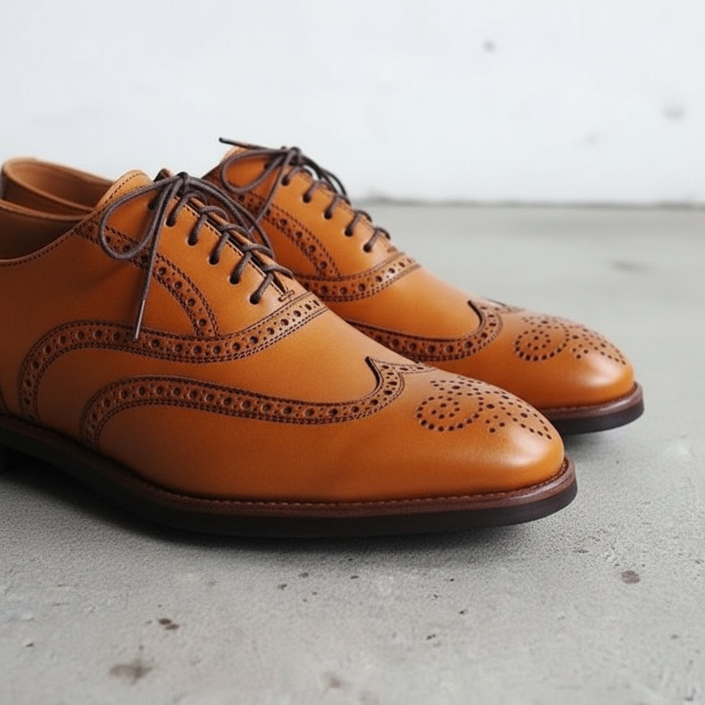 Handmade Tan Leather Wingtip Dress Shoes