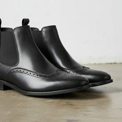 Handmade Men's Full Grain Leather Wingtip Chelsea Boots