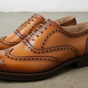 Men's Wingtip Dress Shoes, Handmade Tan Leather Oxford
