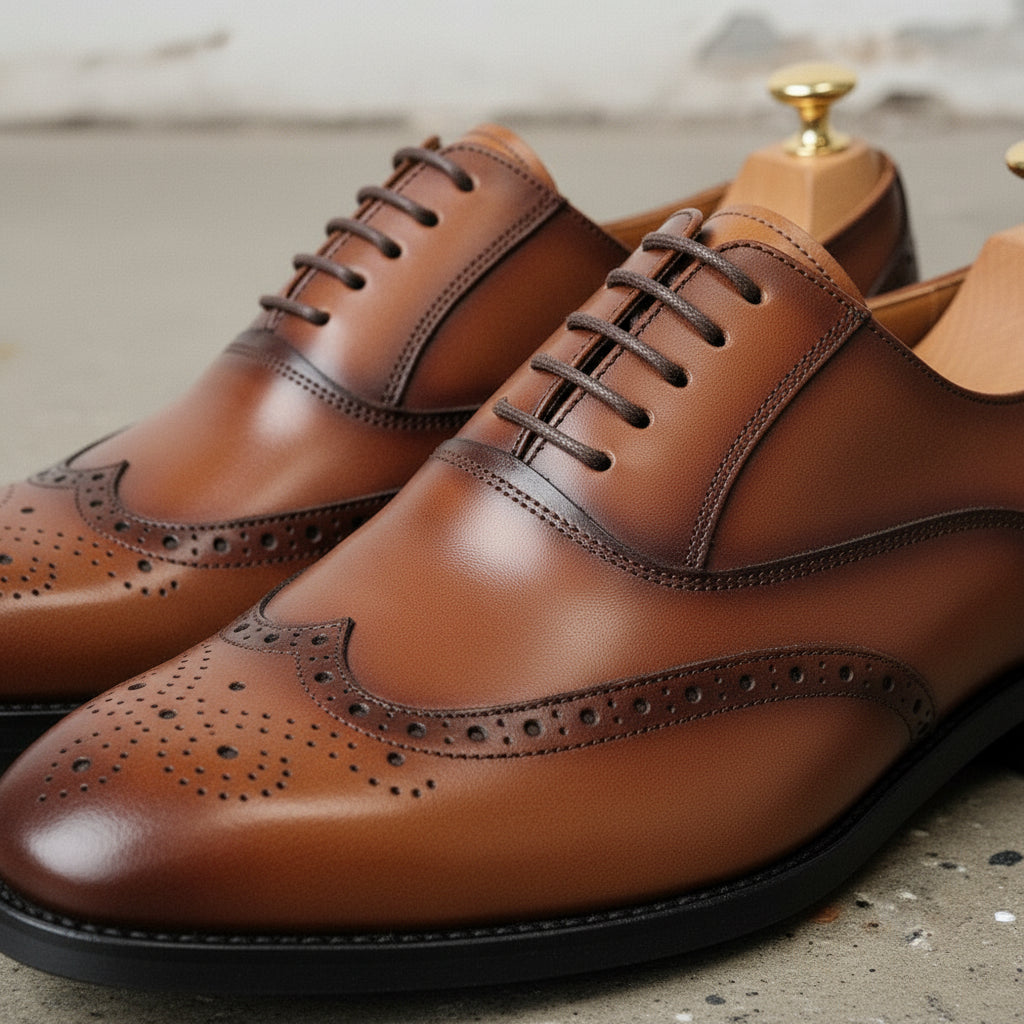 Men's Handmade Cow Leather Wingtip Brogues Dress Shoes