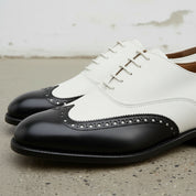 Handcrafted Men's Black and White Wingtip Dress Shoes