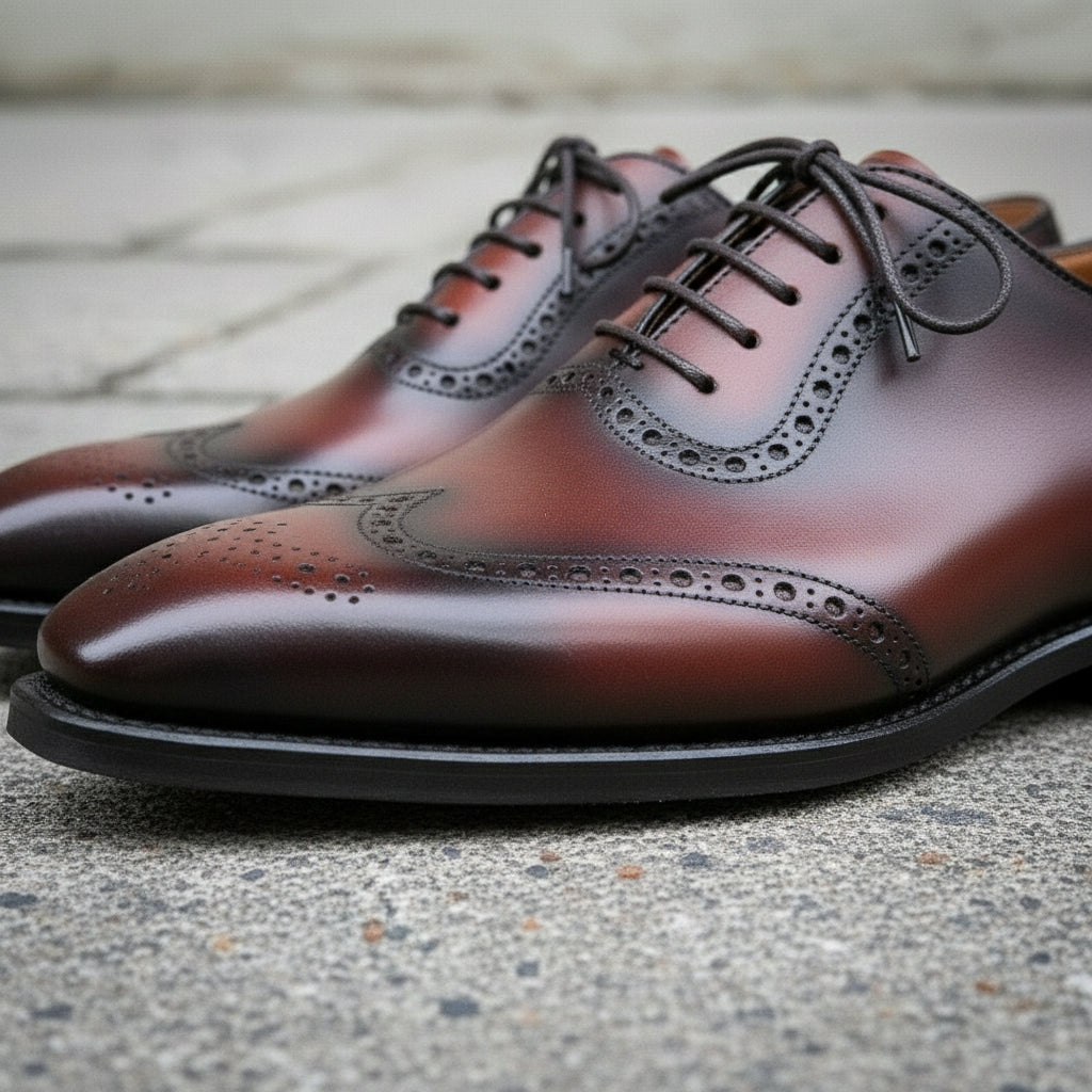 Handmade Men Wingtip Dark Burgundy Formal Shoes, Wing Tip Dress Shoes