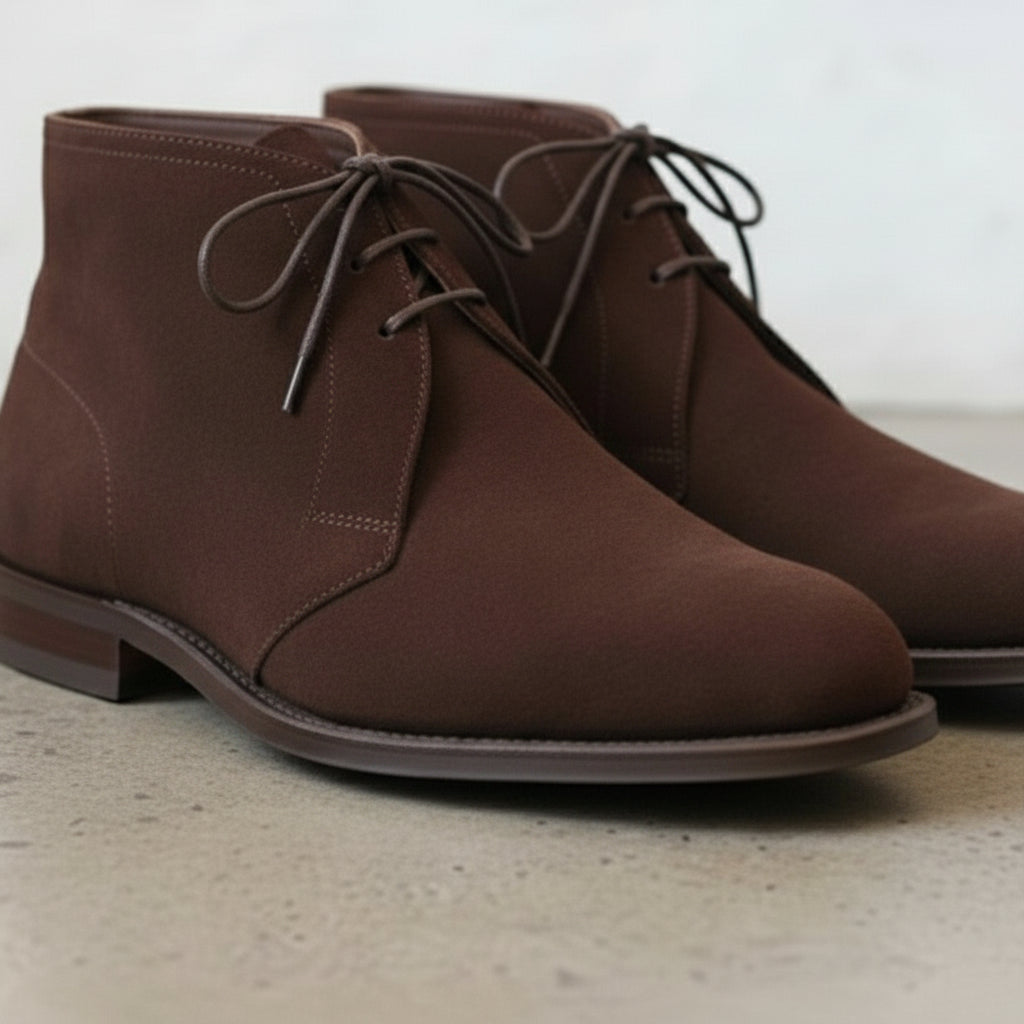Handcrafted Men's Dark Brown Suede Chukka Boots - US 5.5 / Dark Brown Brown  / D
