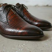 Brown Crocodile-Embossed Leather Derby Shoes — Brockett