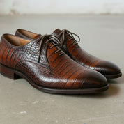 Handcrafted Men's Crocodile Leather Lace-Up Dress Shoes