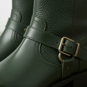 Women's Handmade Dark Green Artisan Moto- Harness Leather Ankle Boots