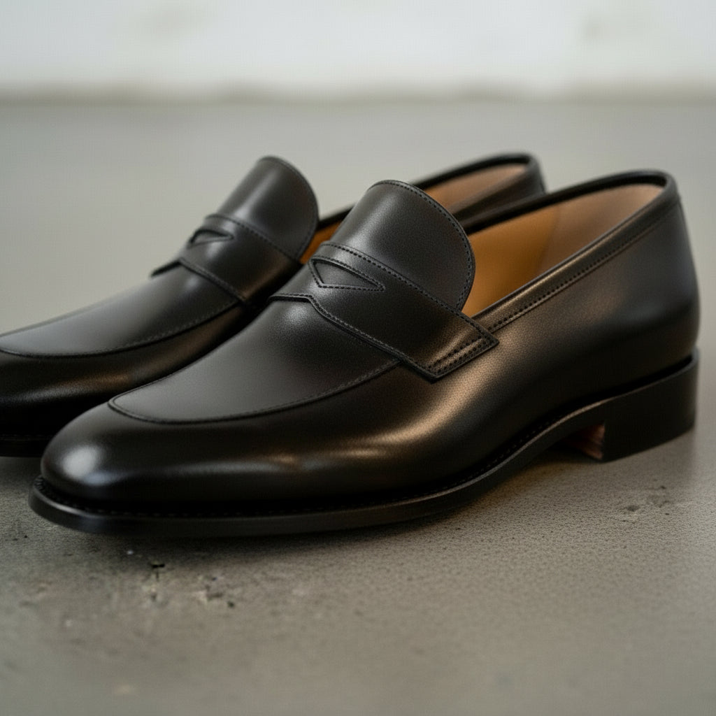 Men's Handmade Black Leather Slip-on Loafers