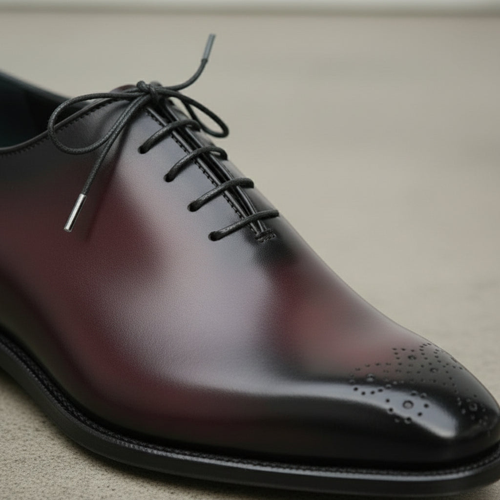 Handmade Men's Dark Burgundy Oxfords Dress Shoes, Burgundy Formal Shoes