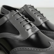 Handcrafted Black and Gray Wingtip Formal Leather Shoes