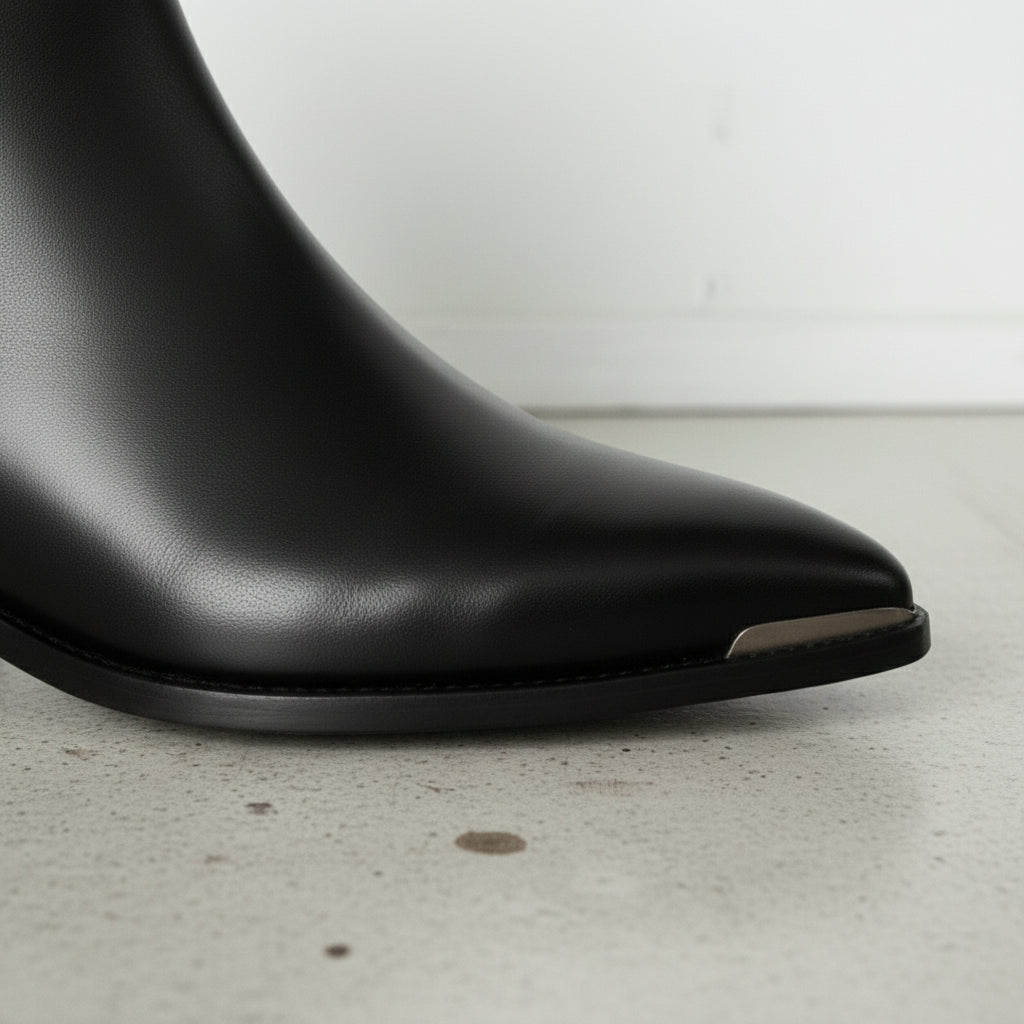 Handcrafted Men's Black Leather Chelsea Boots with Pointed Toe