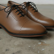 Men's Brown Cap-Toe Pebbled Leather Oxfords — Mistley