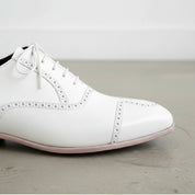 Men's White Wingtip Lace-Up Full-Grain Leather Dress Shoes
