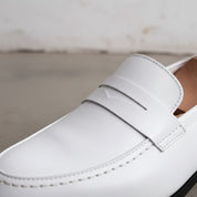 Men's White Handmade Full-Grain Leather Penny Loafers