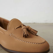 Handmade Men's Beige Suede Tassel Loafers