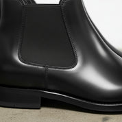 Handcrafted Men's Black Elastic Gore Calfskin Chelsea Boots