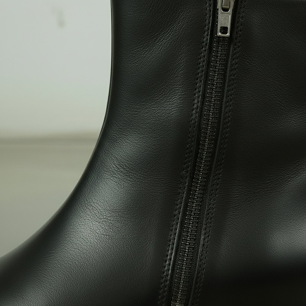 Men's Black Full-Grain Leather High Ankle Boots with Side Zippers