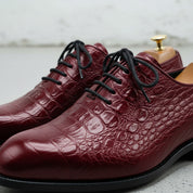 Handcrafted Men's Burgundy Alligator Leather Oxford Shoes