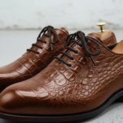 Handcrafted Men's Brown Alligator Leather Oxford Shoes