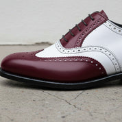 Men’s Burgundy Wingtip Spectator Shoes, Two-Tone Formal Dress Shoes