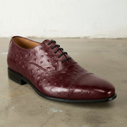 Men's Burgundy Cap-Toe Ostrich-Embossed Leather Oxfords