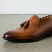 Men's Brown Plain-Toe Leather Tassel Loafers
