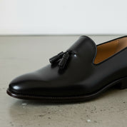 Men's Rich Black Tassel Loafer Handcrafted Calf Leather Dress Shoes