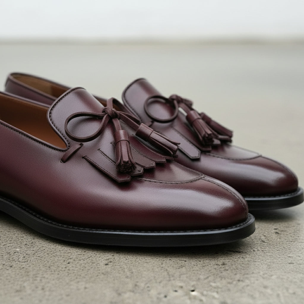 Men's Burgundy Fringe Leather Tassel Loafers