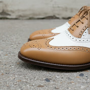 Handmade Mens Two Tone Formal Shoes, Tan and White Spectator Shoes