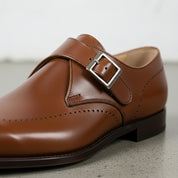 Men's Brown Plain-Toe Leather Monk Strap Shoes
