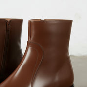 Men's Brown Plain-Toe Leather Ankle Boots