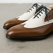 Brown and Cream Two-Tone Wingtip Leather Spectator Oxfords