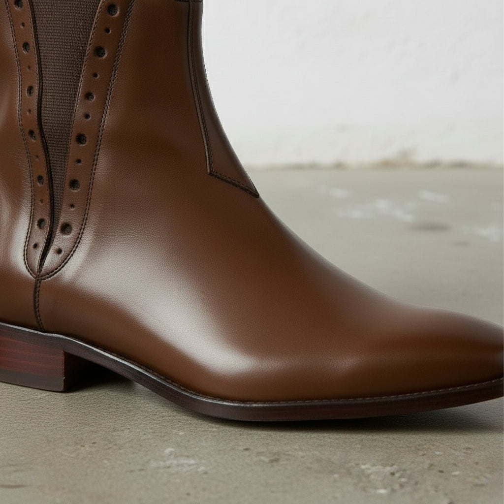 Men's Brown Plain-Toe Leather Chelsea Boots