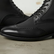 Men's Black Wingtip Leather and Suede Derby Boots
