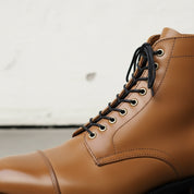 Men's Tan Cap-Toe Leather Ankle Boots