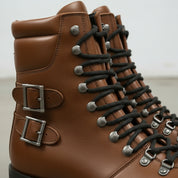 Men's Brown Plain-Toe Leather Hiker Boots