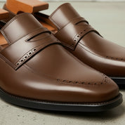 Men's Brown Cap-Toe Leather Penny Loafers