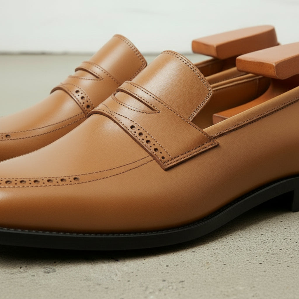 Handcrafted Men's Tan Leather Moccasins
