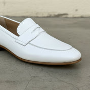 Men's White Pebbled Leather Penny Loafers