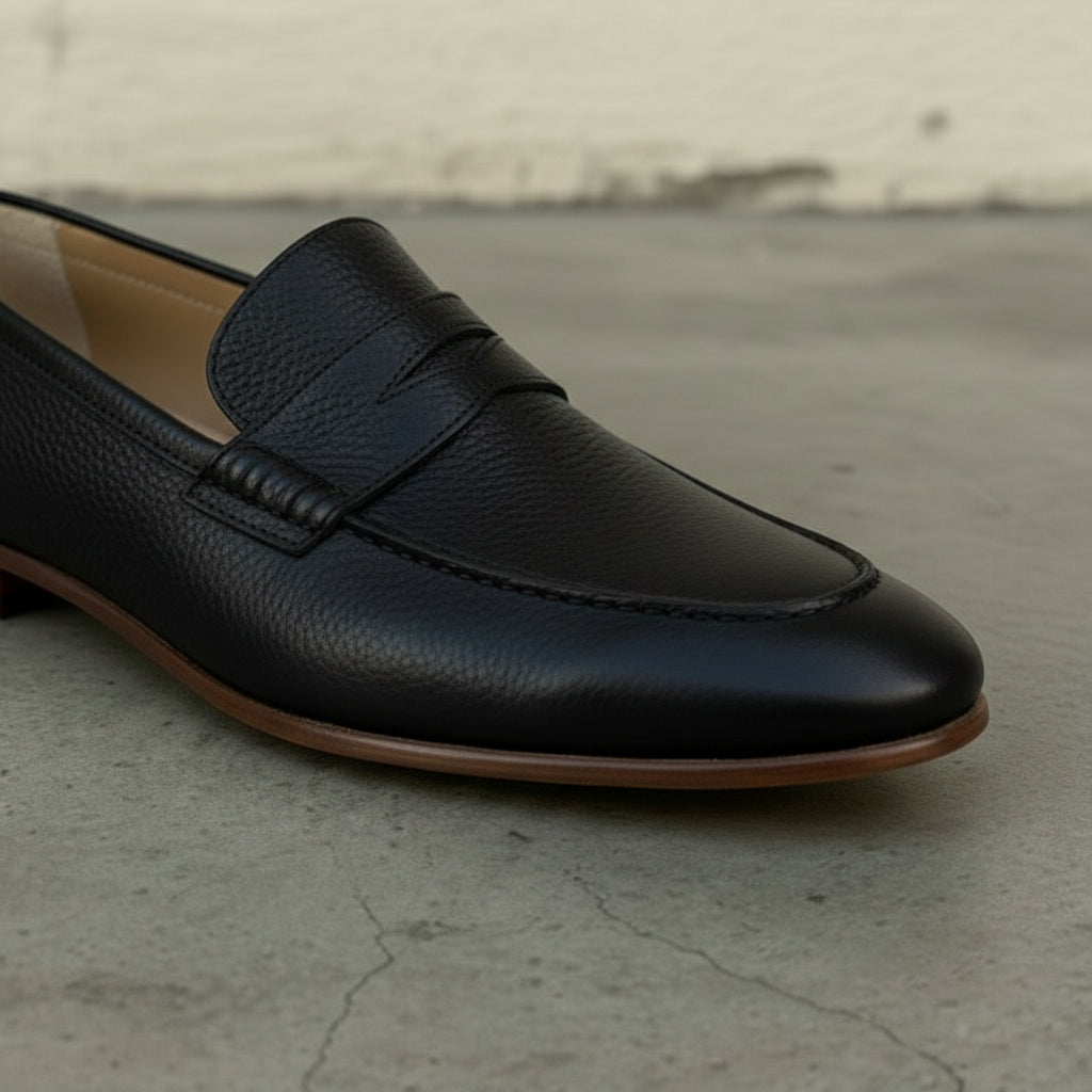 Handcrafted Men's Black Leather Moccasin Loafers
