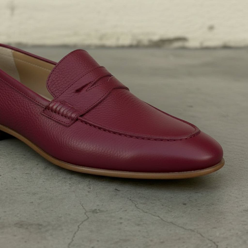 Handcrafted Men's Burgundy Leather Moccasin Loafers