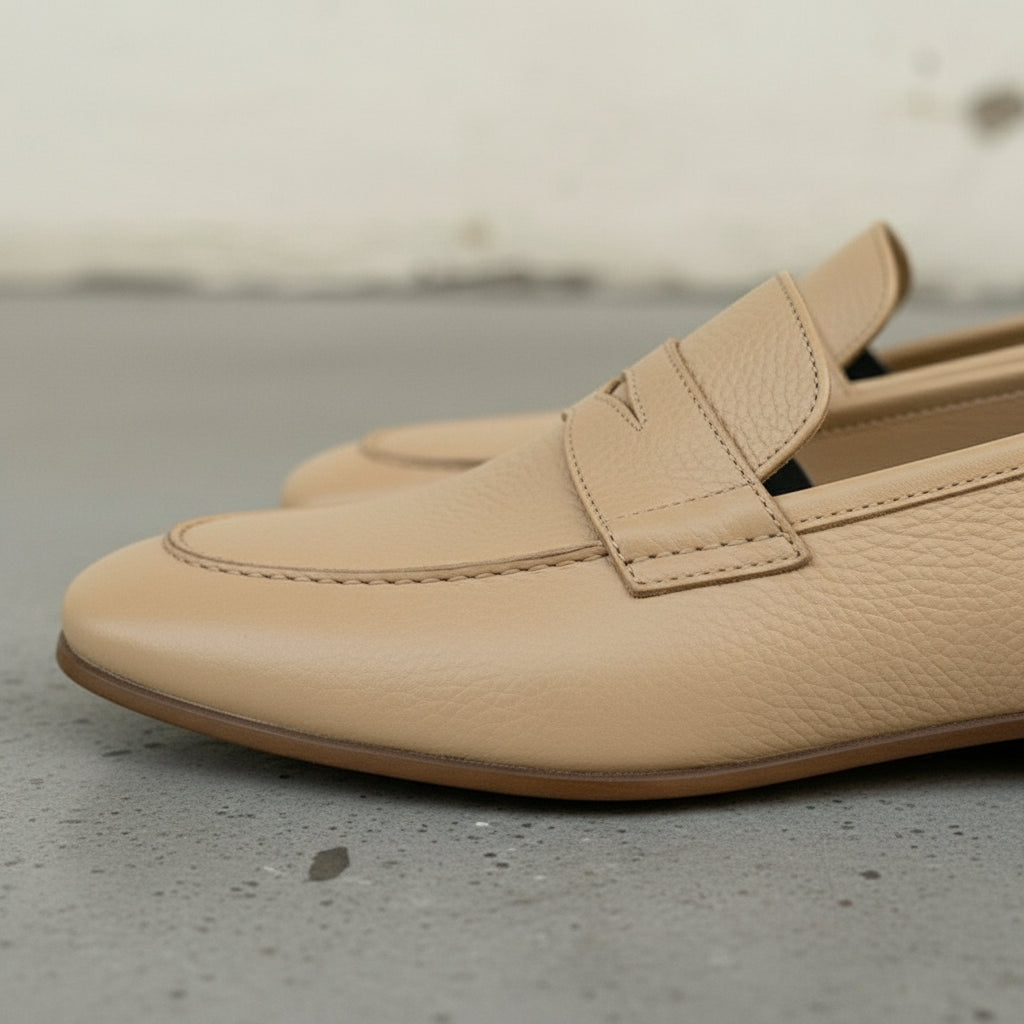 Handcrafted Men's Tan Leather Moccasin Loafers