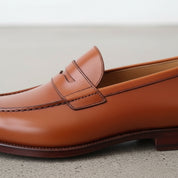 Men's Brown Apron-Toe Leather Penny Loafers