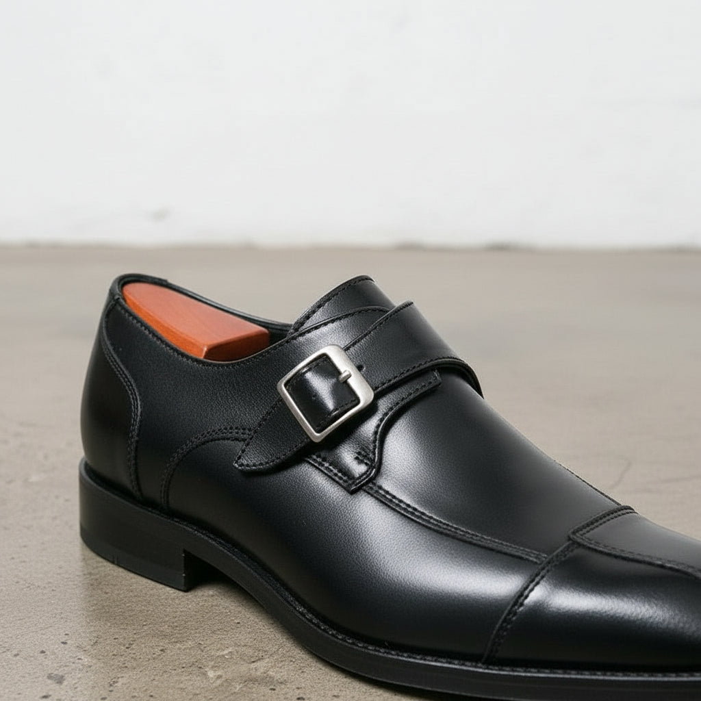 Men's Black Leather Monks